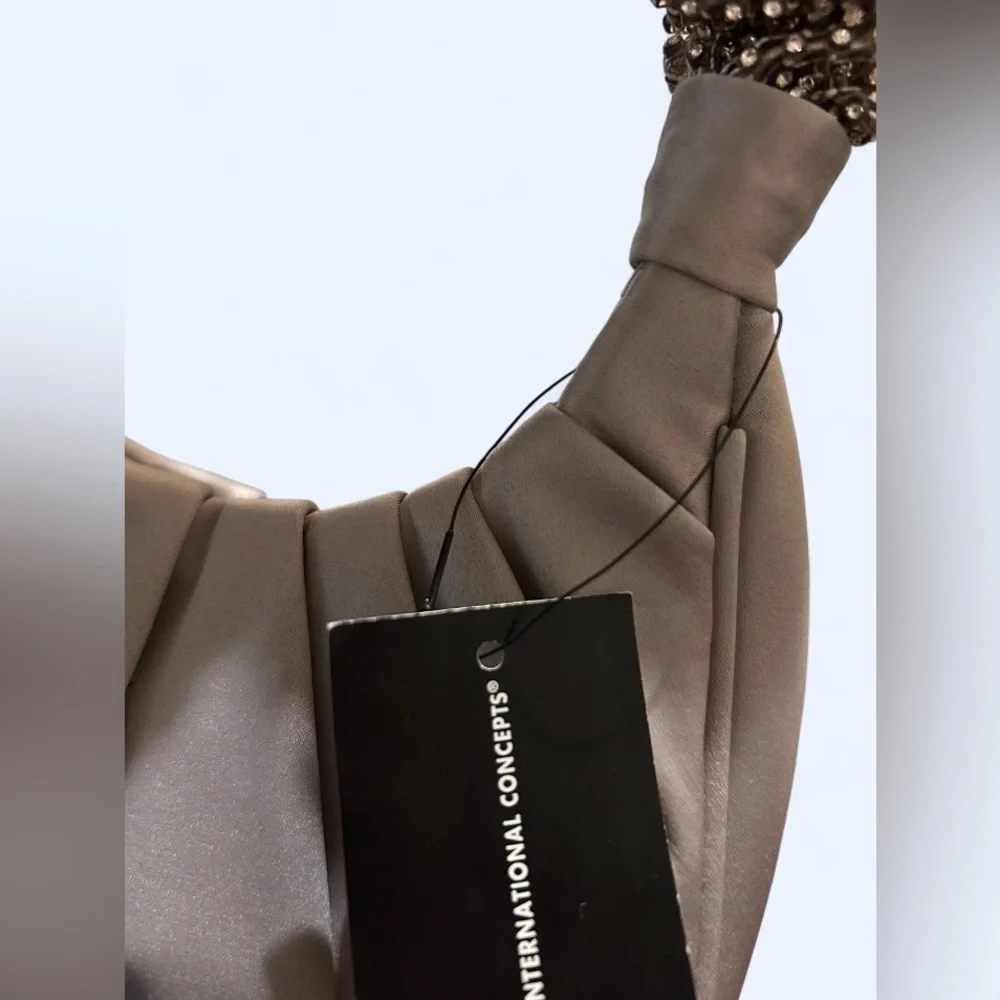 I.N.C. International Concepts Pleated Top Studded Mesh Handle Bag Satin Silver - Picture 4 of 5